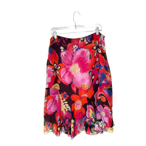 Chico's Skirt Pink Floral Bouquet Whimsical Y2K Fairy Semi Sheer Silk Medium - Picture 8 of 11